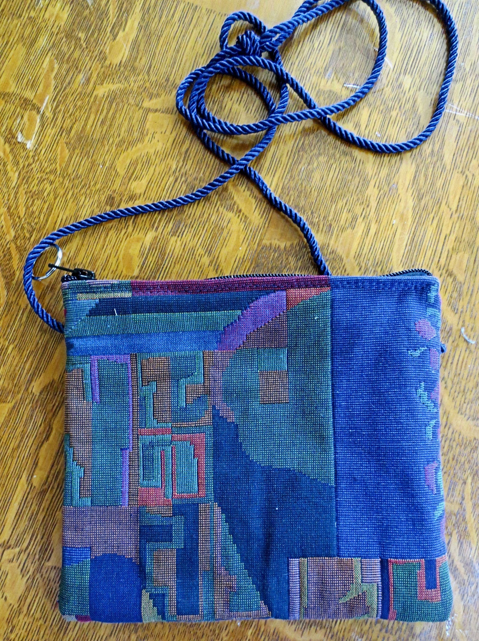 tapestry cross body purse --just the essentials tapestry purse -- mini wallet inside + phone slot --sling cross body waist wear