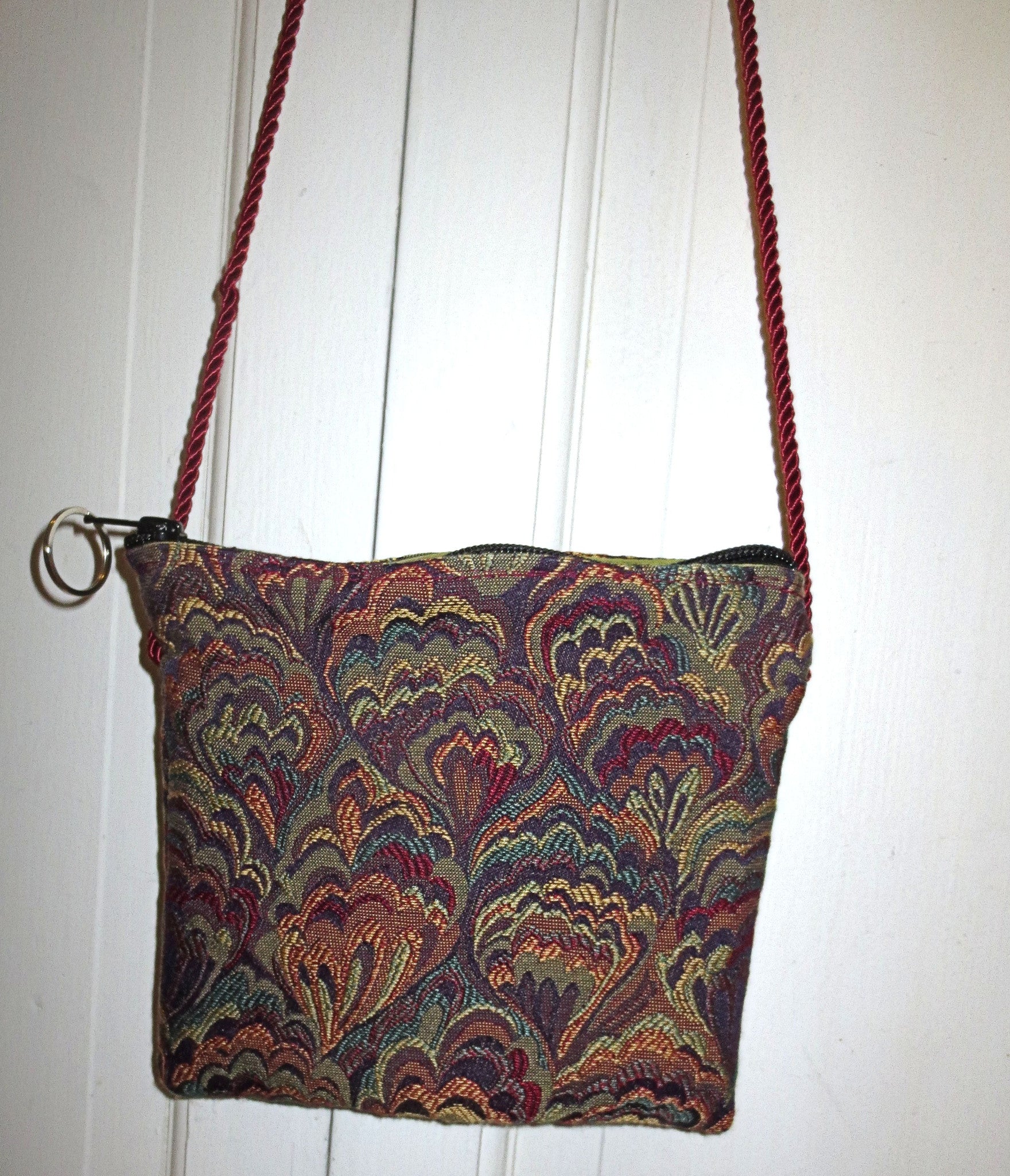 tapestry cross body purse --just the essentials tapestry purse -- mini wallet inside + phone slot --sling cross body waist wear