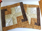 quilted place mats calico browns golds set of 2 reversible insulated