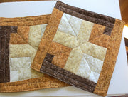 quilted place mats calico browns golds set of 2 reversible insulated