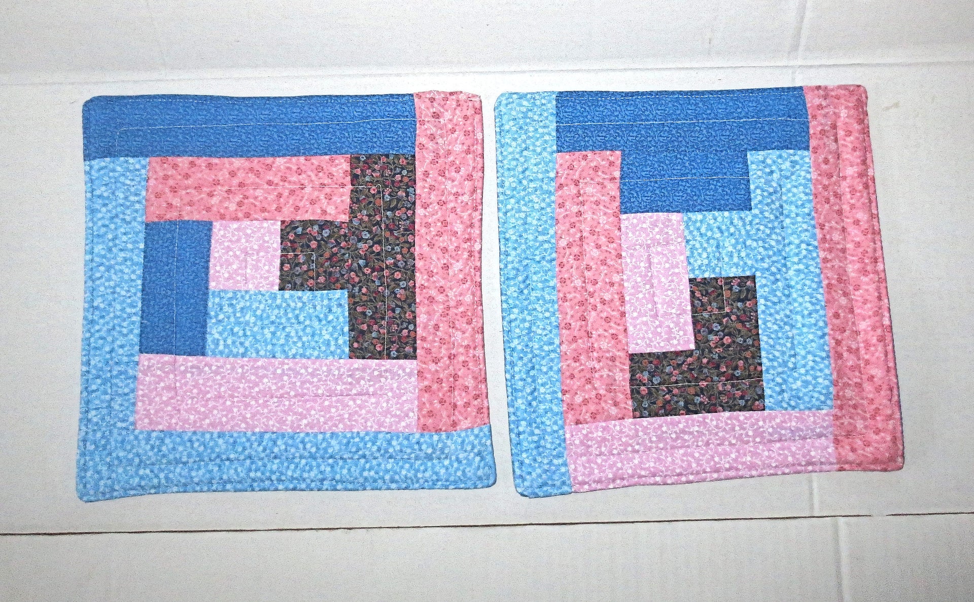 pink blue calico quilted reversible mini mats set of 2 insulated snack place mats