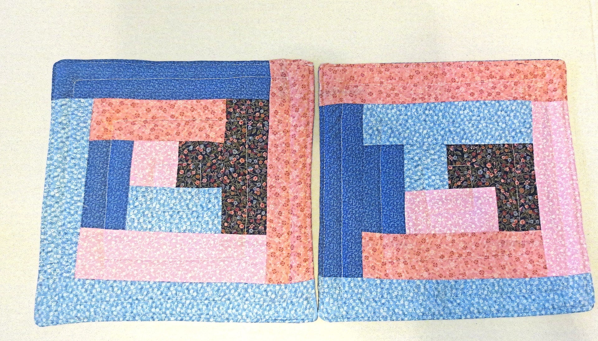 pink blue calico quilted reversible mini mats set of 2 insulated snack place mats