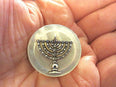 Hanukkah Menorah or Dreidel mother of pearl button pin or brooch
