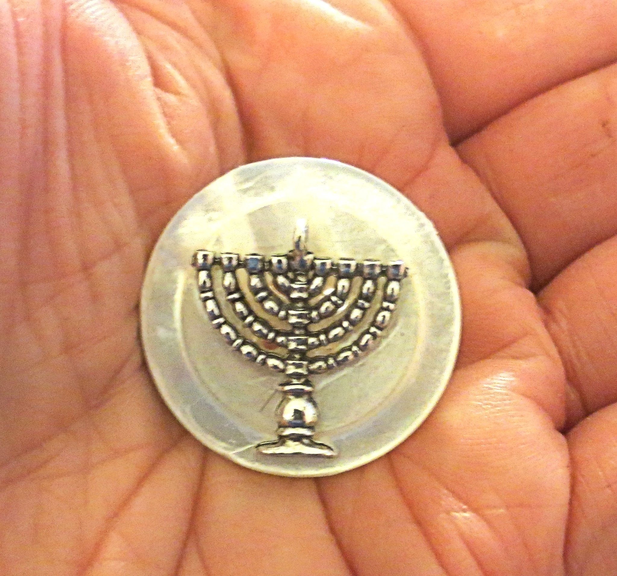 Hanukkah Menorah or Dreidel mother of pearl button pin or brooch ...