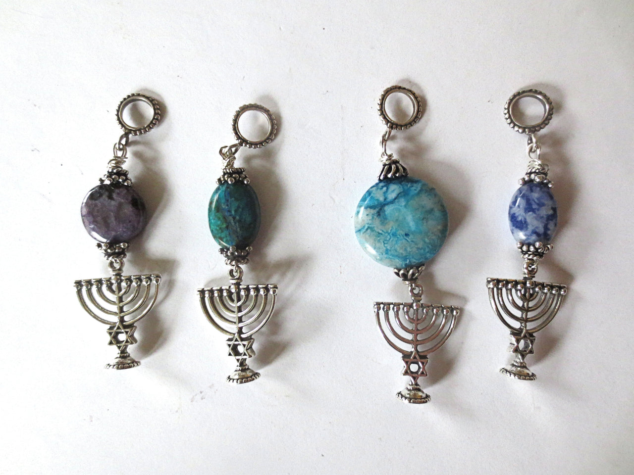 hanukkah menorah with beautiful gemstone pendant all sterling silver
