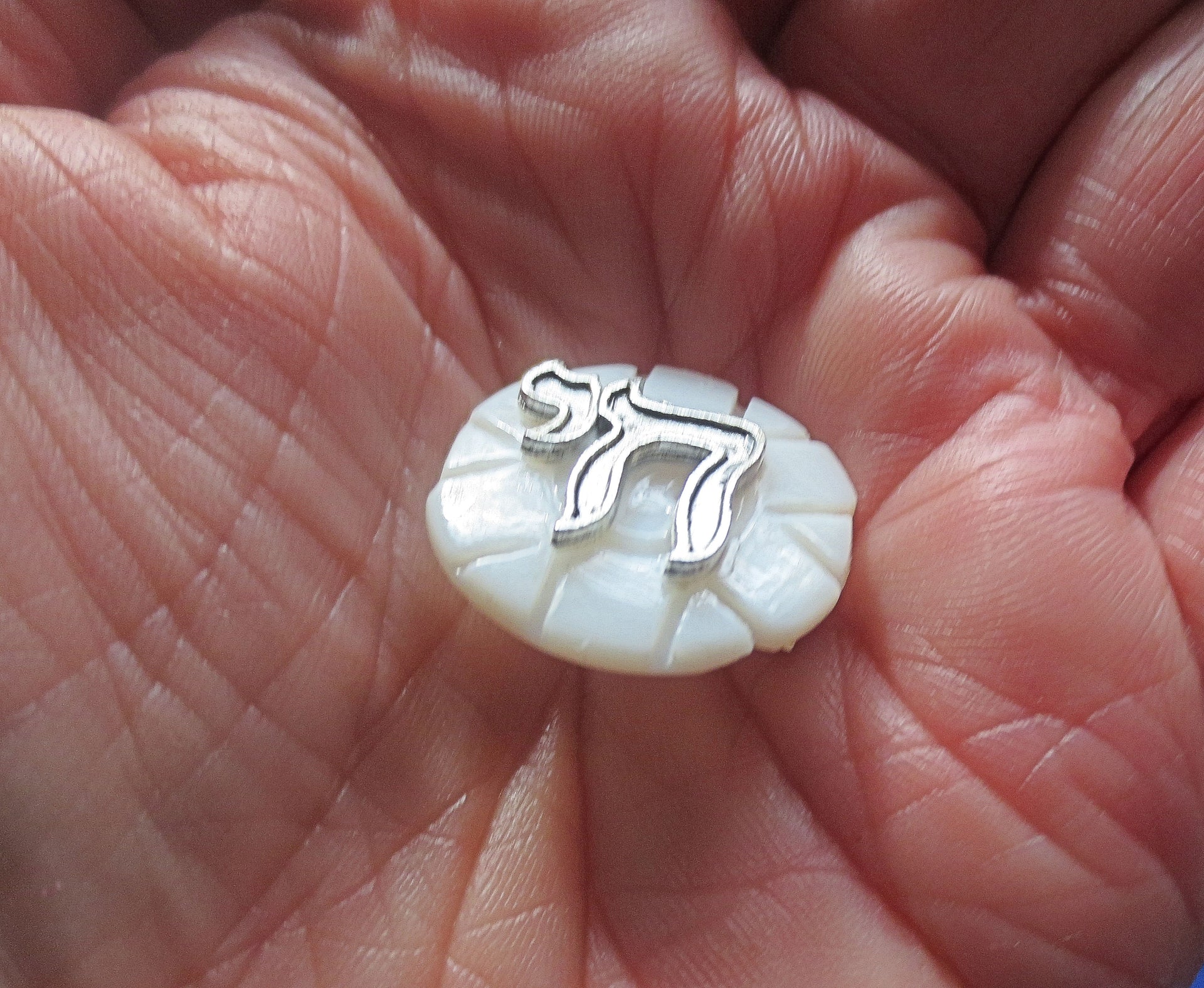 pin or brooch mother of pearl button one of a kind