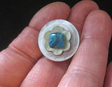 pin or brooch mother of pearl button one of a kind double mop flower blue crazy agate