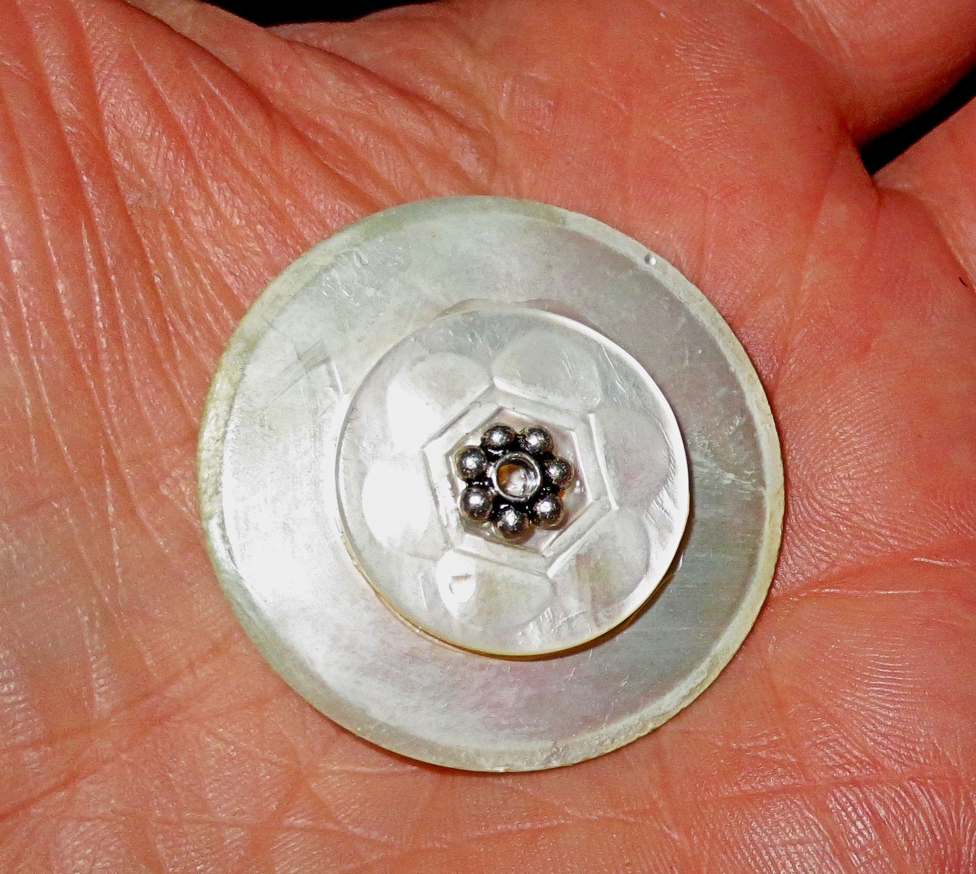 pin or brooch mother of pearl button one of a kind