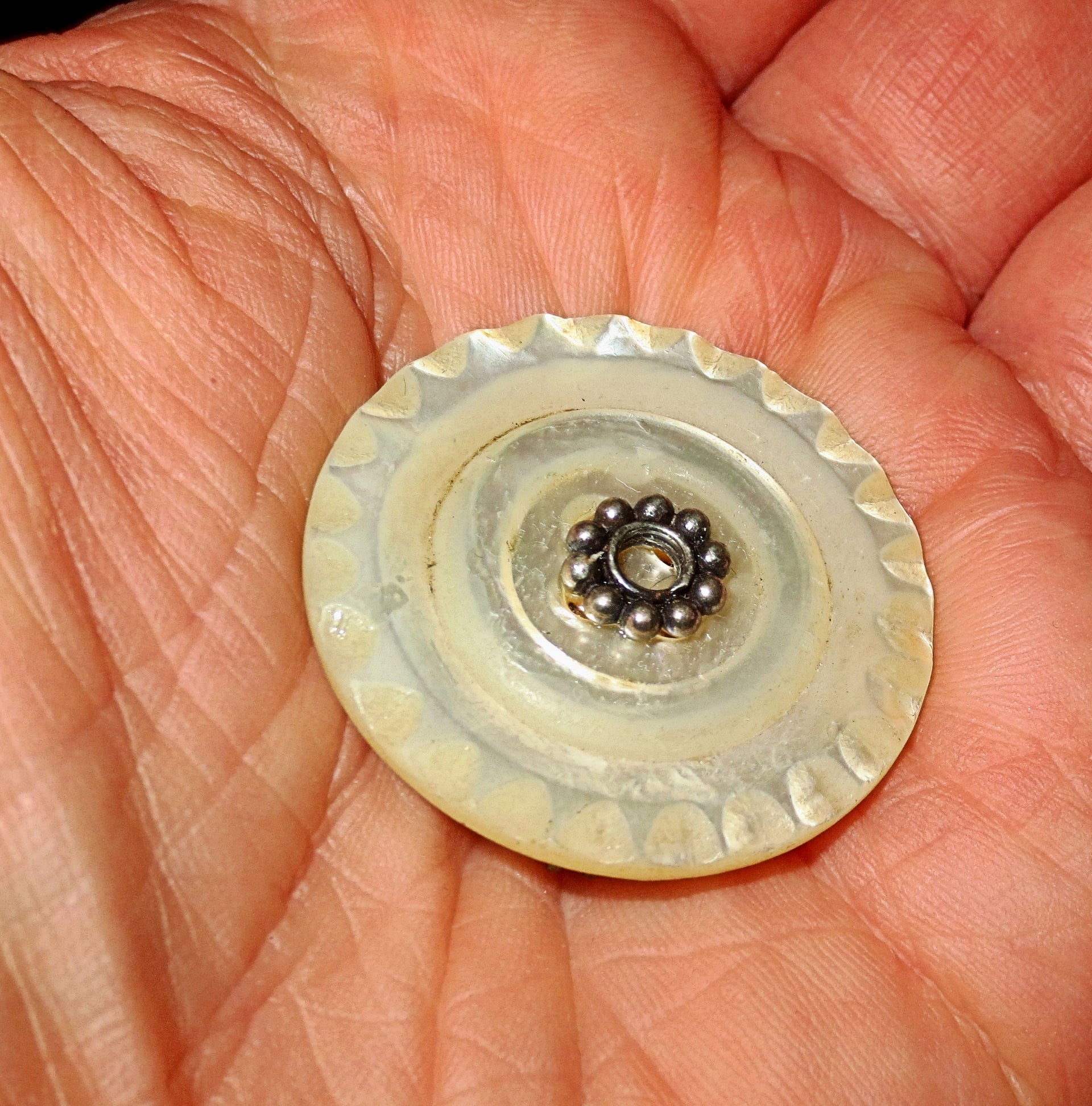 pin or brooch mother of pearl button one of a kind