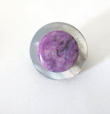 pin or brooch mother of pearl button one of a kind mop crazy lace purple agate