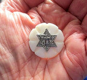 pin or brooch mother of pearl button one of a kind carved mop star of david with chi