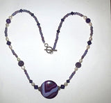 purple gemstones statement necklace with pearls and gorgeous agate main stone