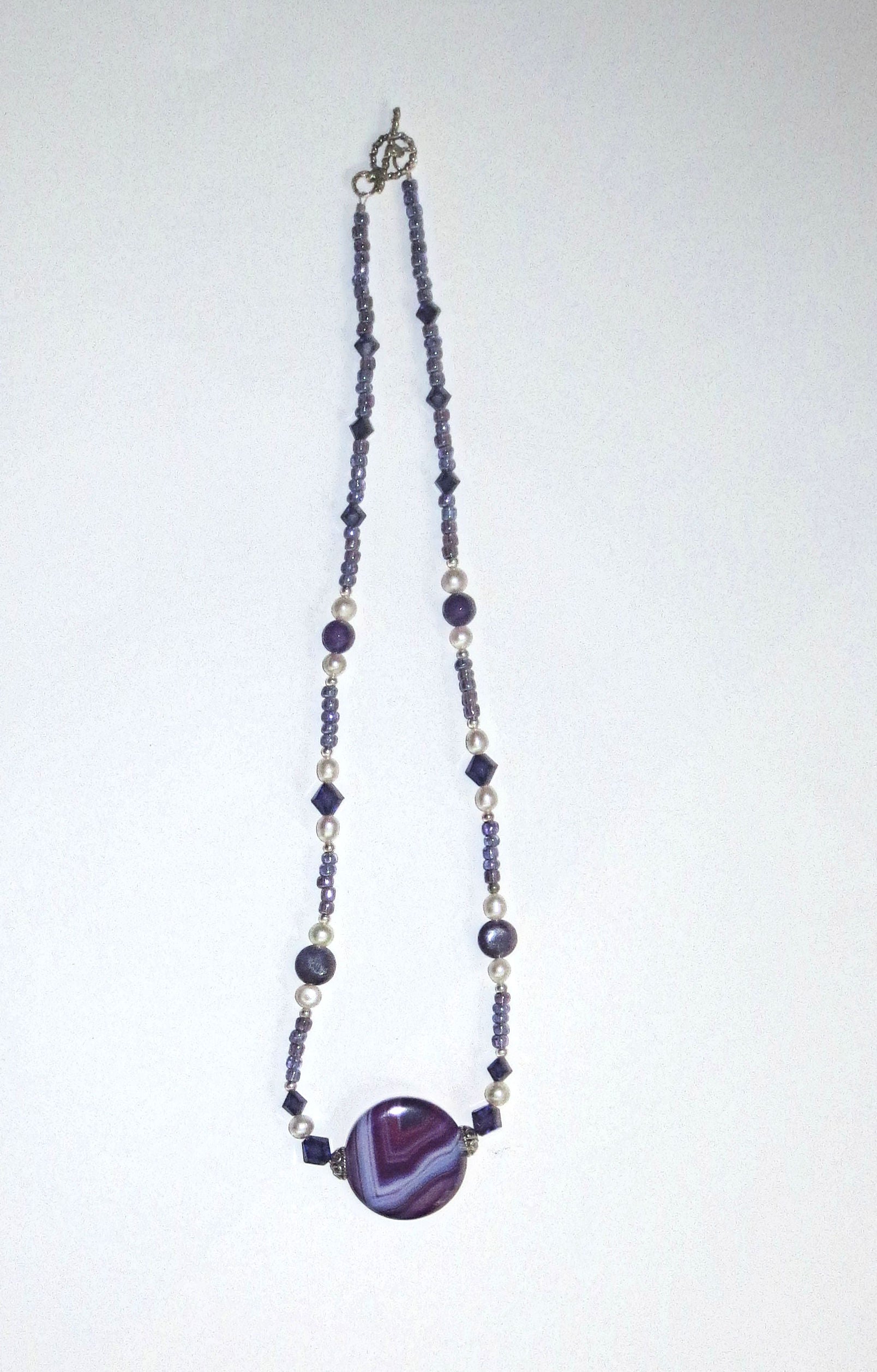 purple gemstones statement necklace with pearls and gorgeous agate main stone