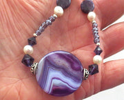 purple gemstones statement necklace with pearls and gorgeous agate main stone