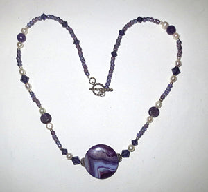purple gemstones statement necklace with pearls and gorgeous agate main stone