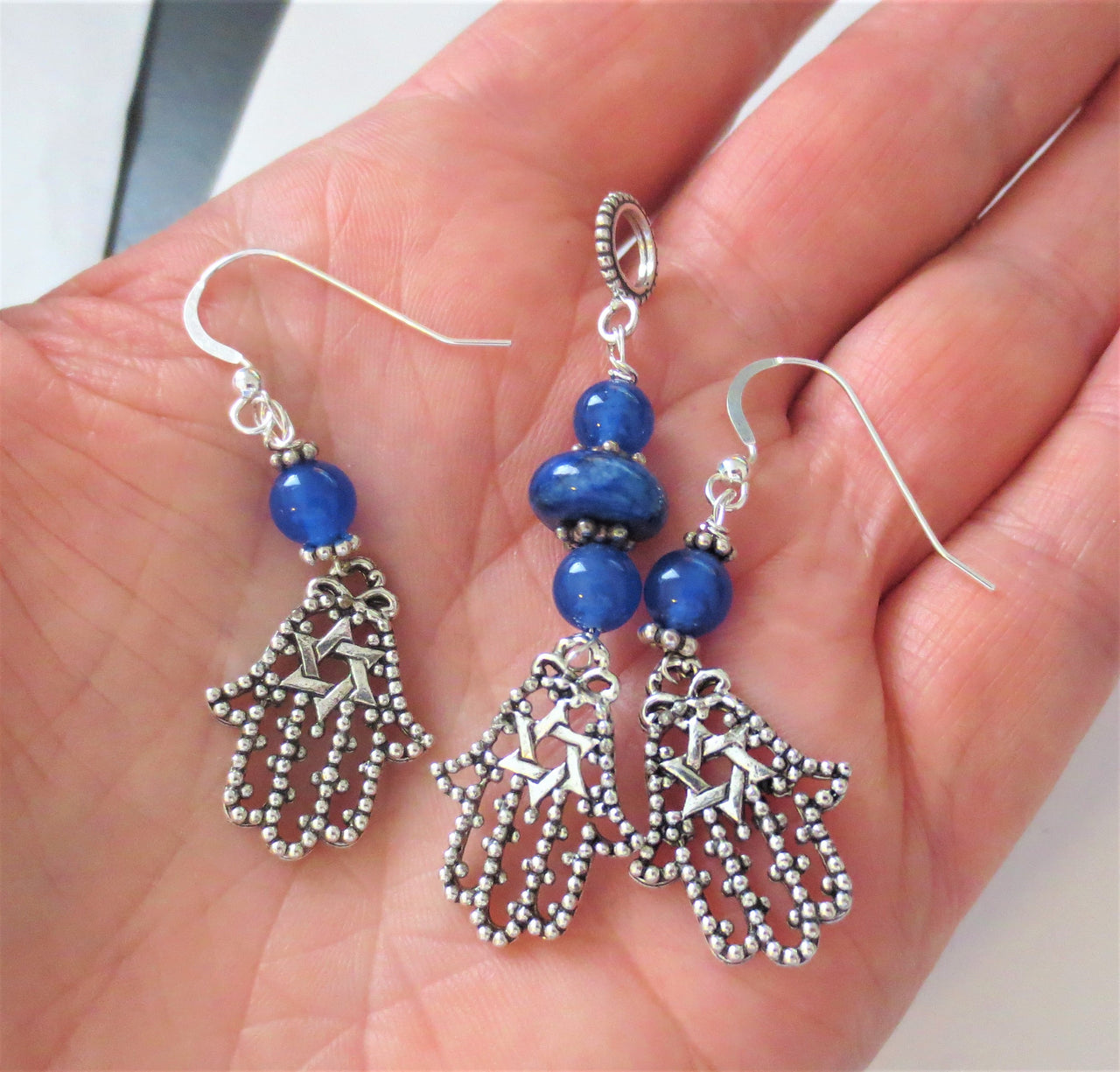 hamsa filigree pendant and earrings star of david jewelry set gemstone choice