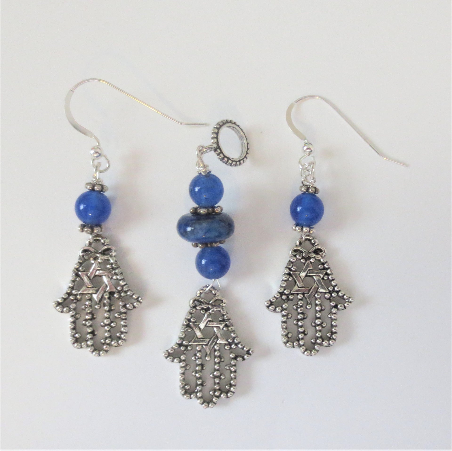 hamsa filigree pendant and earrings star of david jewelry set gemstone choice