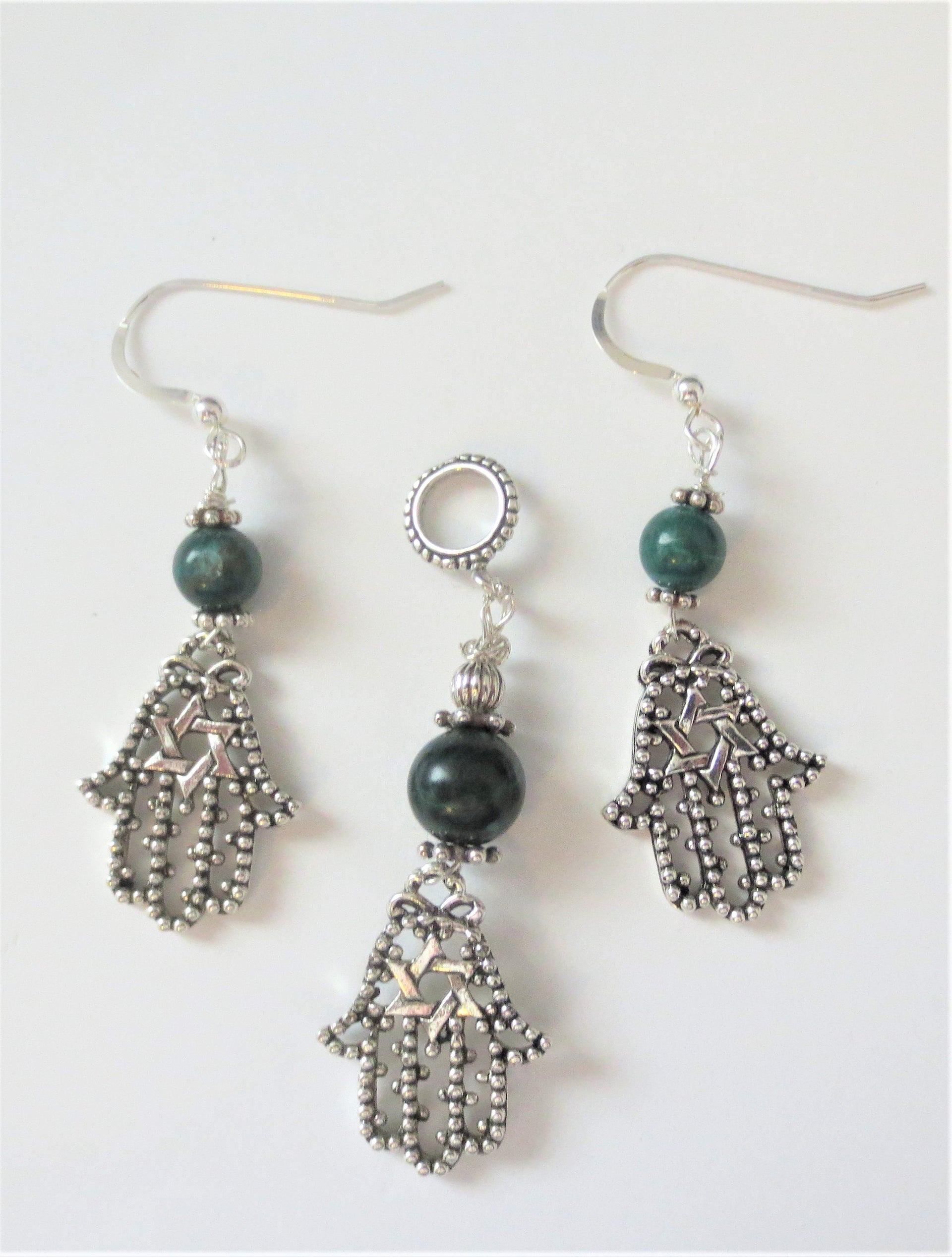 hamsa filigree pendant and earrings star of david jewelry set gemstone choice