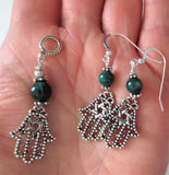 hamsa filigree pendant and earrings star of david jewelry set gemstone choice sterling silver regular ear wires / green agates