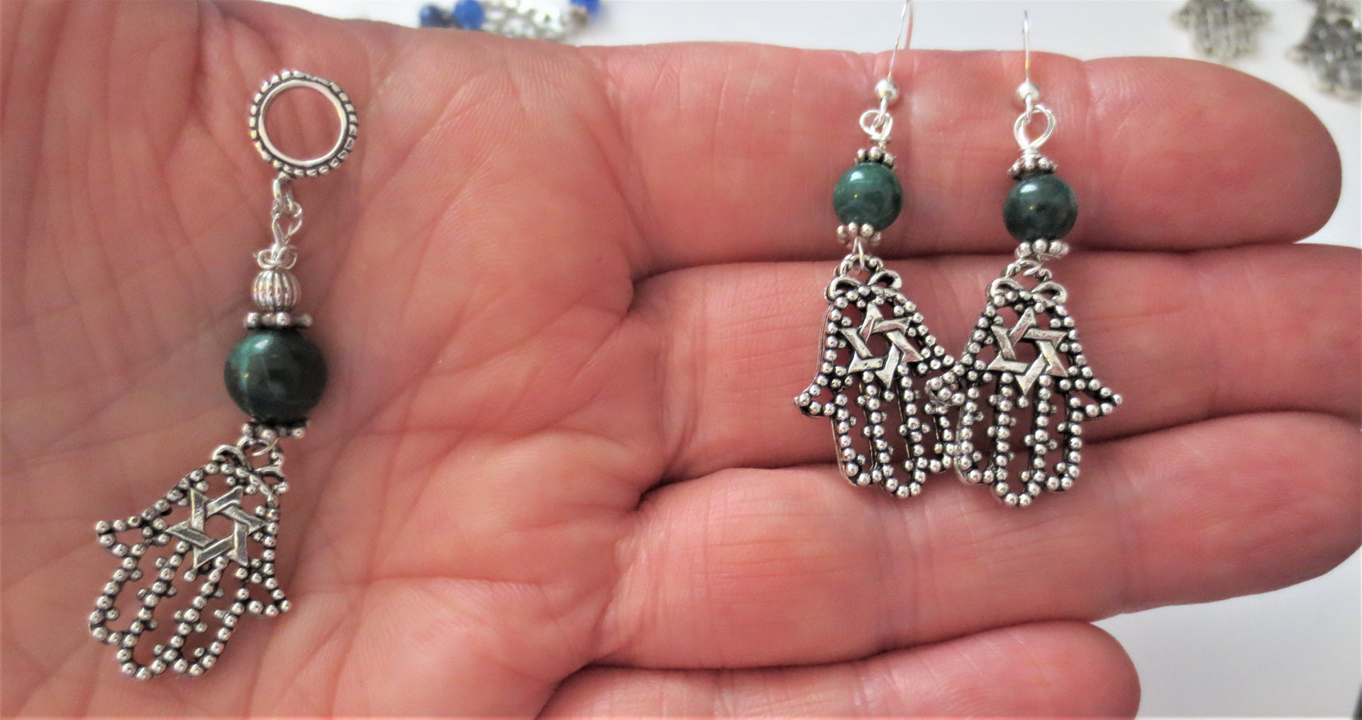 hamsa filigree pendant and earrings star of david jewelry set gemstone choice