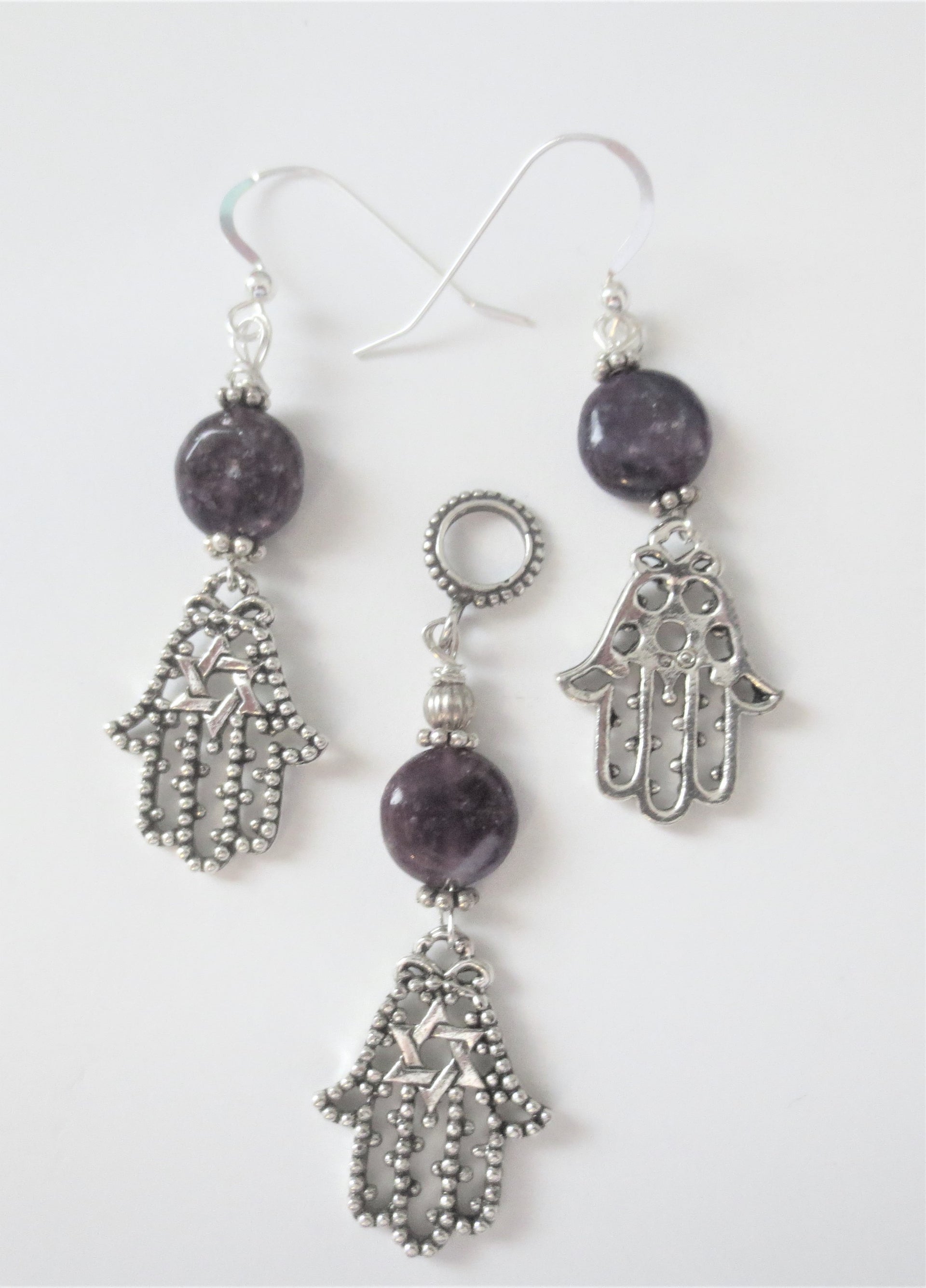 hamsa filigree pendant and earrings star of david jewelry set gemstone choice