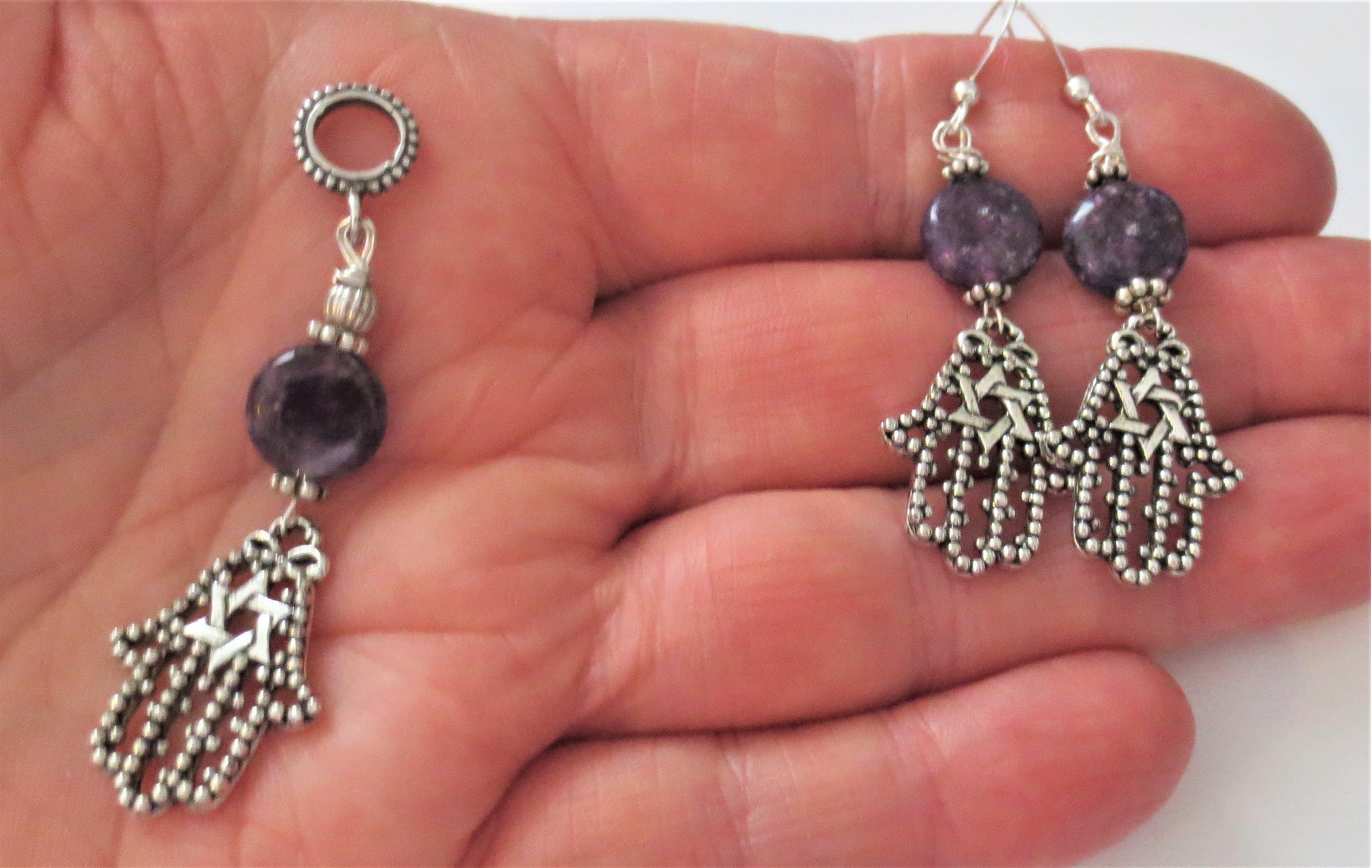 hamsa filigree pendant and earrings star of david jewelry set gemstone choice