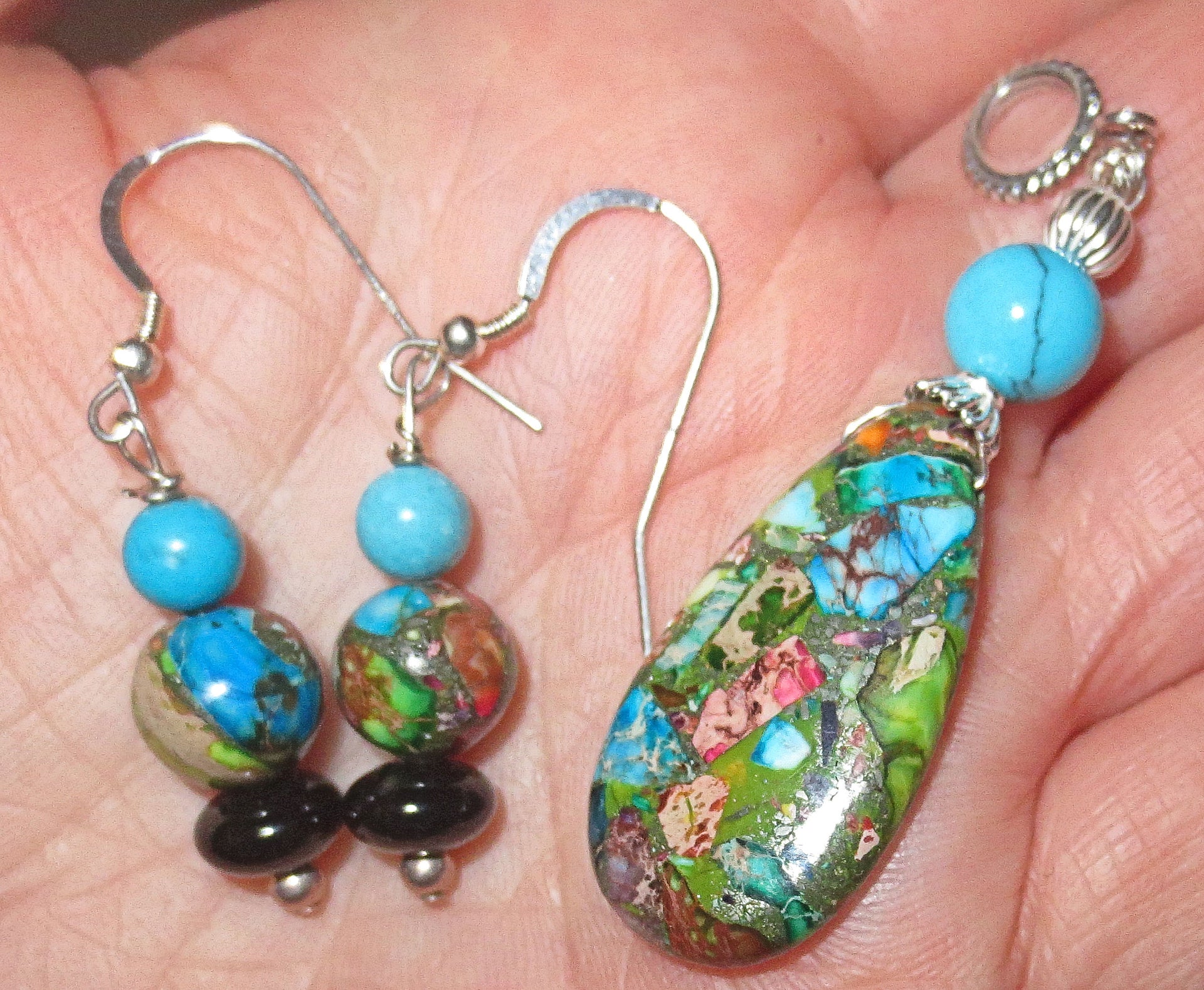 sea sediment jasper pendant and earrings set