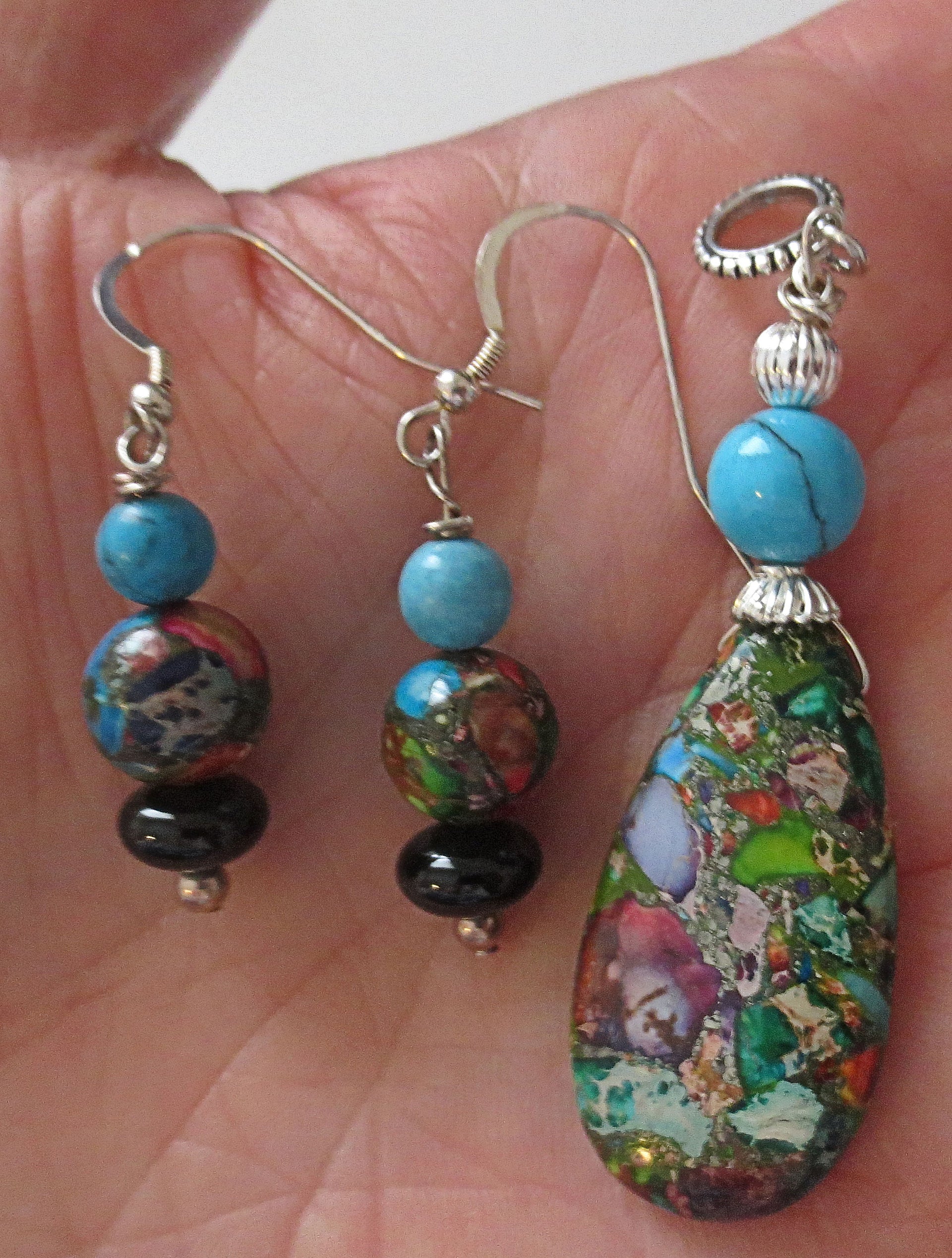 sea sediment jasper pendant and earrings set