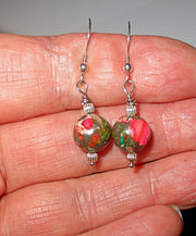 sea sediment jasper cylinder pendant and earrings set lots of pink