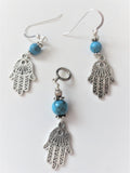 hamas filigree pendant and earrings set turquoise gemstones sterling silver regular ear wires