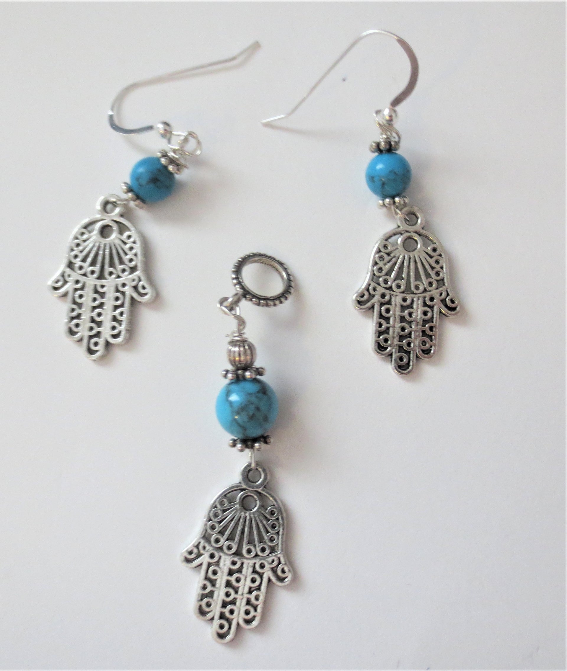 hamas filigree pendant and earrings set turquoise gemstones