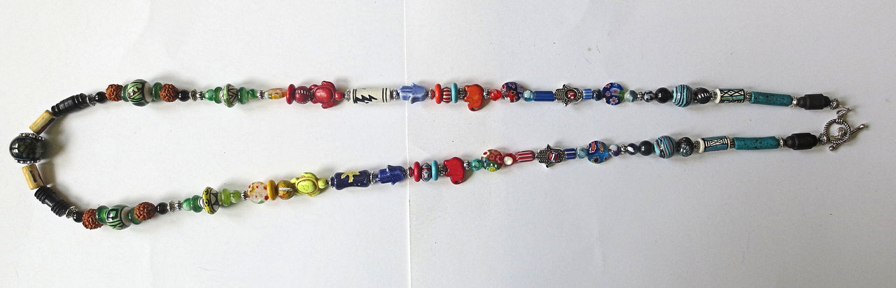 hand of fatima hamsa animal theme beaded long bohemian necklace