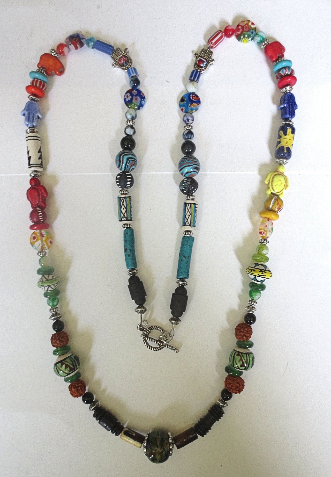 hand of fatima hamsa animal theme beaded long bohemian necklace