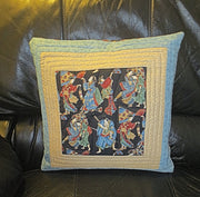 asian quilted pillow covers reversible pair geishas and samari characters