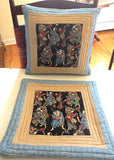 asian quilted pillow covers reversible pair geishas and samari characters