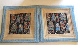 asian quilted pillow covers reversible pair geishas and samari characters