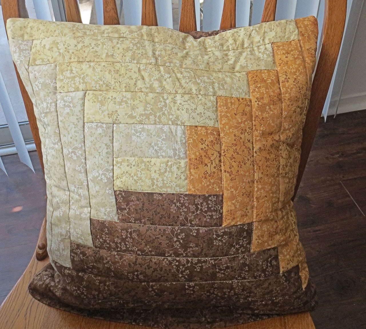 earthy browns quilted pillow cover log cabin design neutral calicos