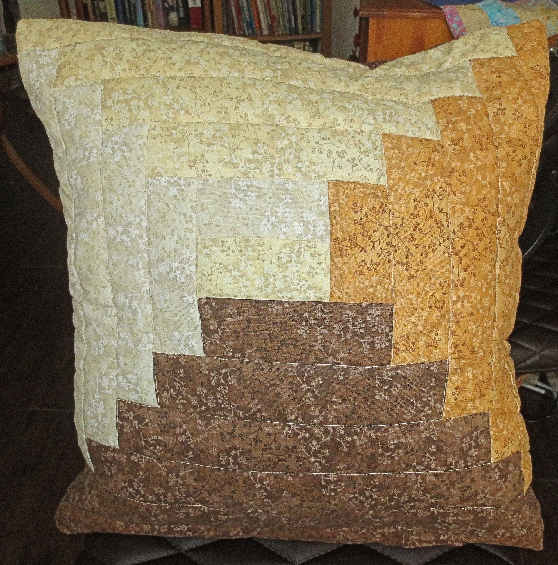 earthy browns quilted pillow cover log cabin design neutral calicos