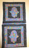 hamsa batik quilted pillow cover double sided hand of fatima design