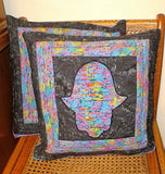 hamsa batik quilted pillow cover double sided hand of fatima design