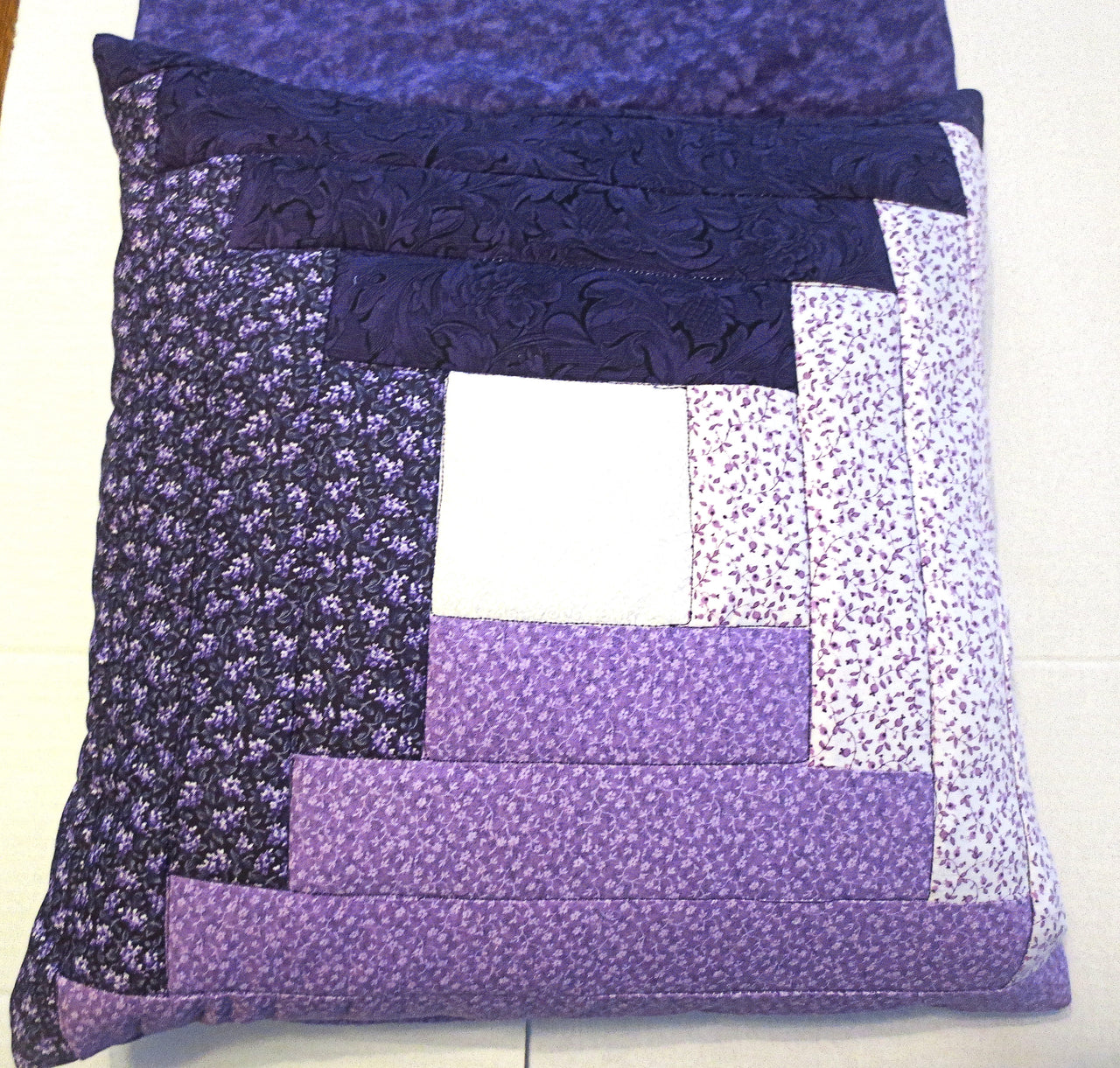 purple calico patchwork quilted pillow cover log cabin design lavender lilac great colors