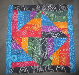 batik colorful pillow cover squares triangles rhombus design reversible. pillow b (black and blue batik on front edges