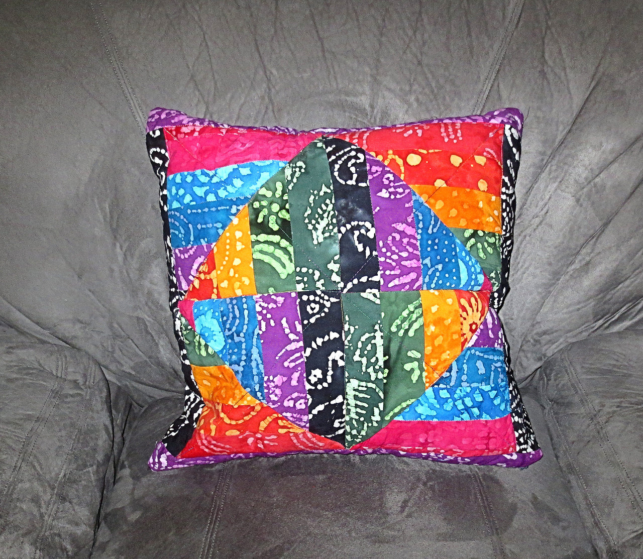 batik colorful pillow cover squares triangles rhombus design reversible.