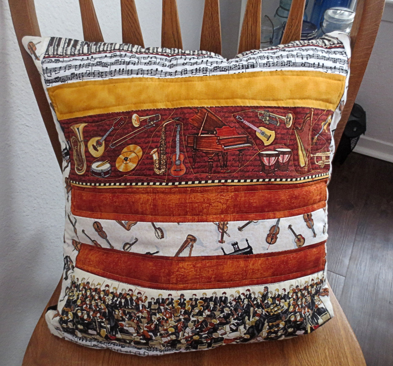 musical instruments quilted pillow cover orchestra instruments score music lovers