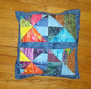 batik quilted pillow cover pretty bright batiks reversible triangles squares design