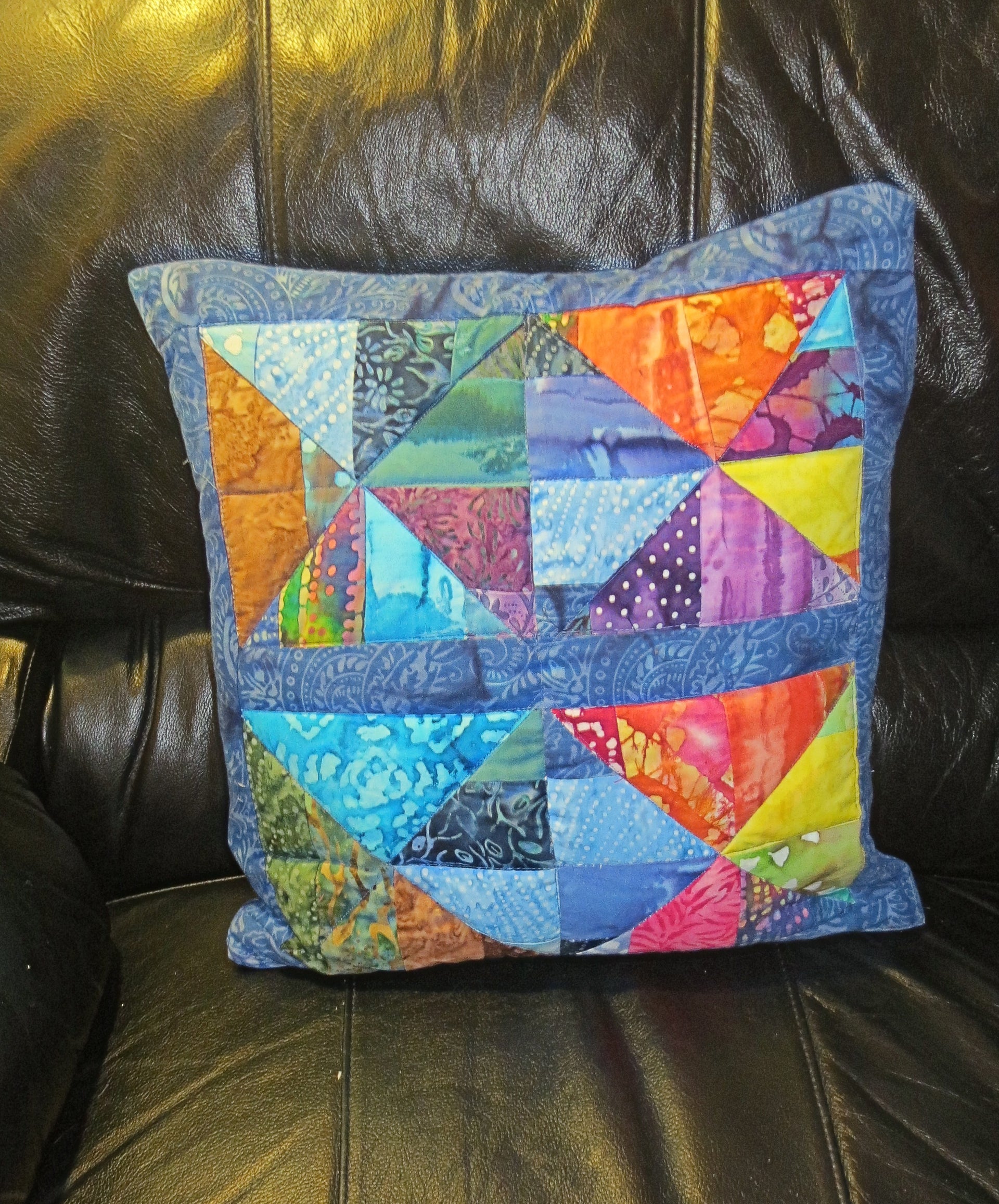 batik quilted pillow cover pretty bright batiks reversible triangles squares design