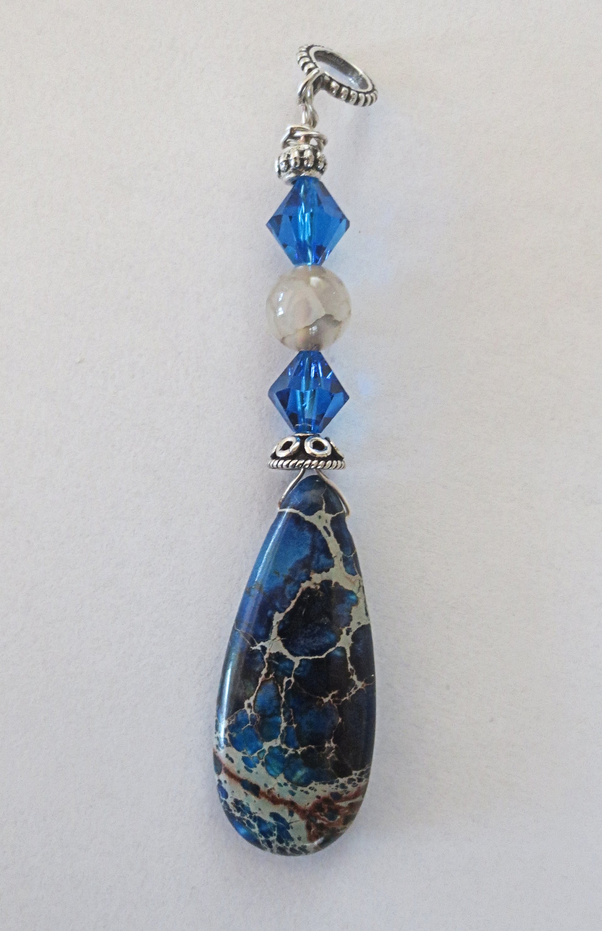 one of a kind gemstone sterling silver pendants blue sea sediment jasper long gemstone