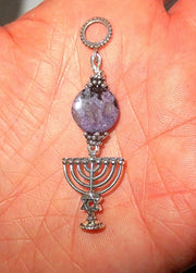 hanukkah menorah with beautiful gemstone pendant all sterling silver purple sesame jasper