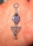 hanukkah menorah with beautiful gemstone pendant all sterling silver purple sesame jasper