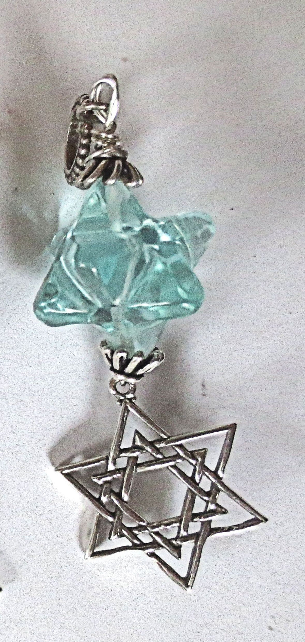 star of david beautiful merkaba gemstone pendant all sterling silver sea green quartz